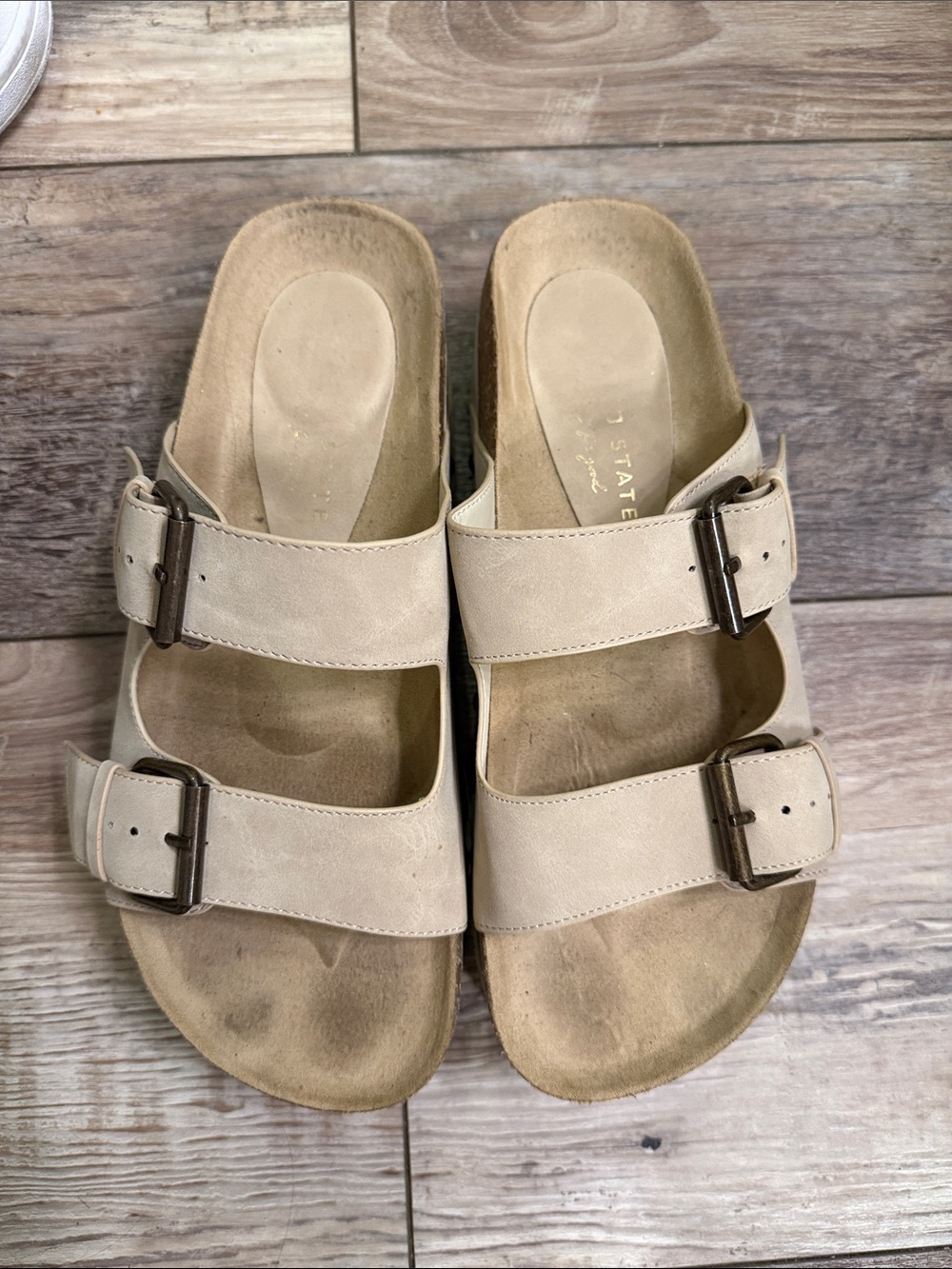 Altar'd State Neutral Double-Buckle Slide Sandals - Beige